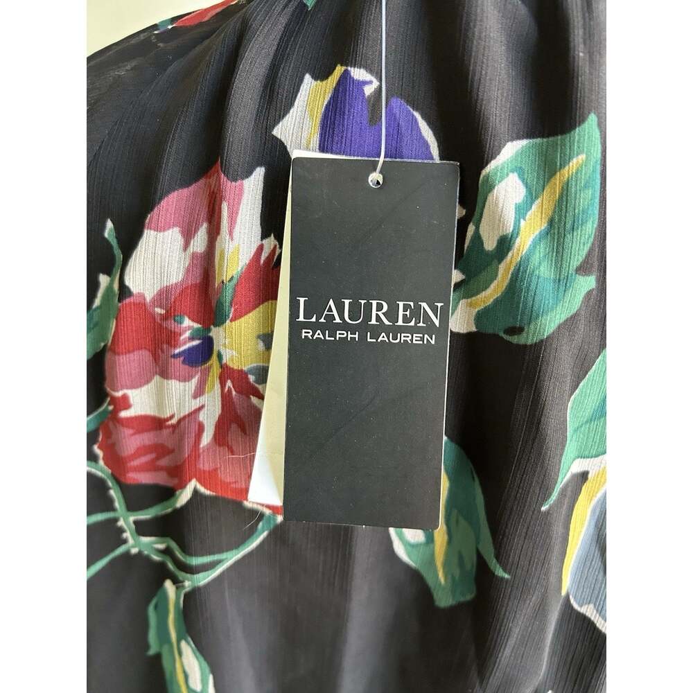 Lauren Ralph Lauren Floral Georgette Dress 12 NWT Tiered Ruffle Black Multi NEW - Picture 2 of 14